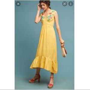 Anthropologie (xTracy Reese) Yellow Dress with Floral Embroidery
